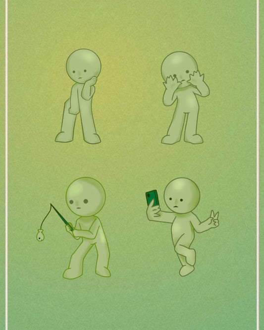 Holographic sticker designs showing Selfie, Fishing, Sexy Pose and Hi Pose