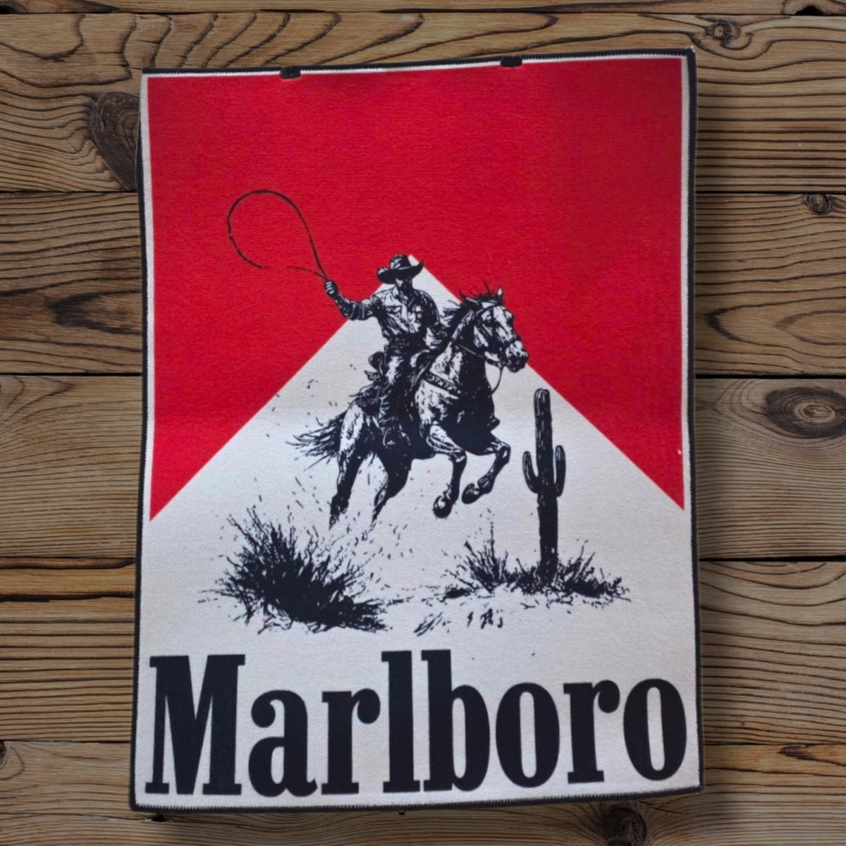 Marlboro red and white carpet with cowboy design